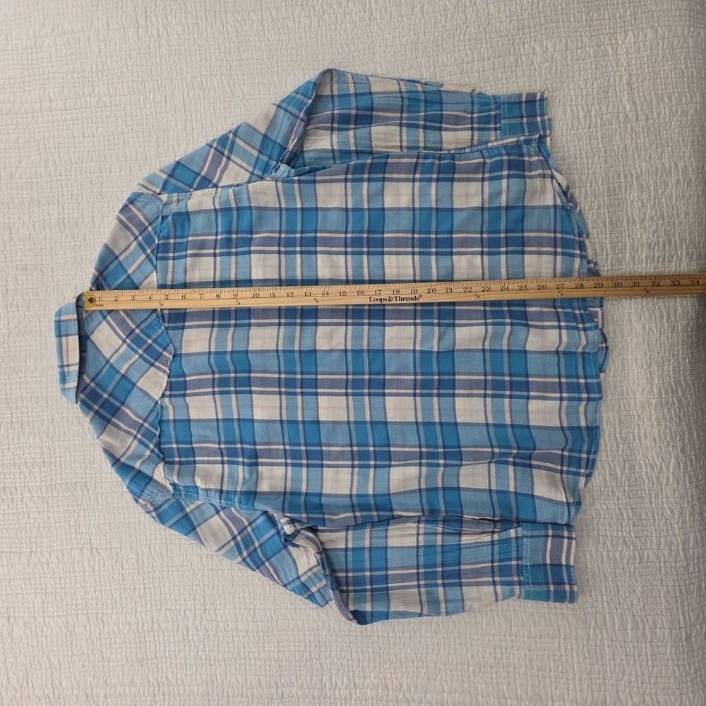 Lucky Brand Button Up Blouse Women's L Blue White Plaid Long Sleeve Pearl Snap - Picture 14 of 16